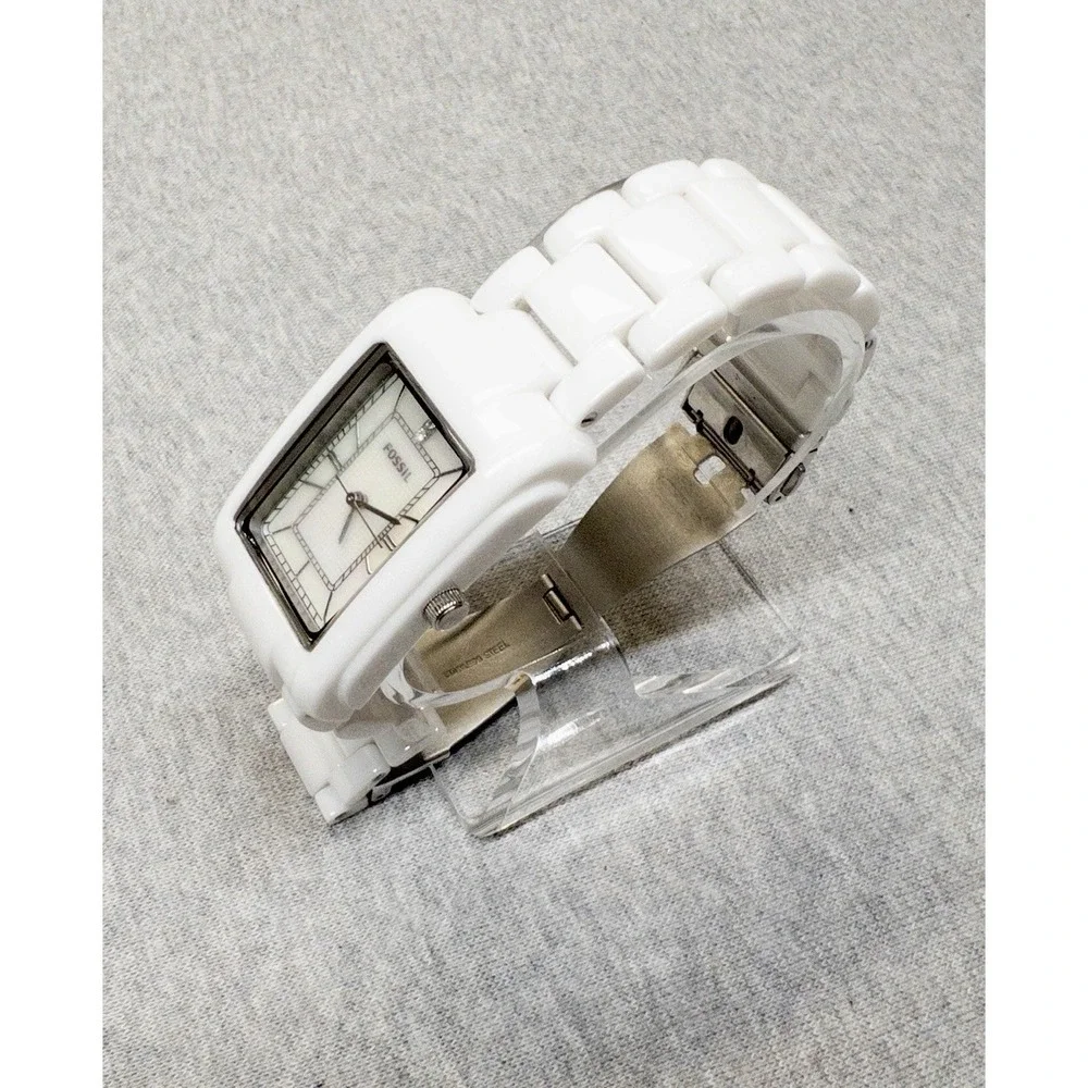 Fossil Tank Ceramic Womens Watch 29mm White MOP Dial CE-1031‎ New Battery